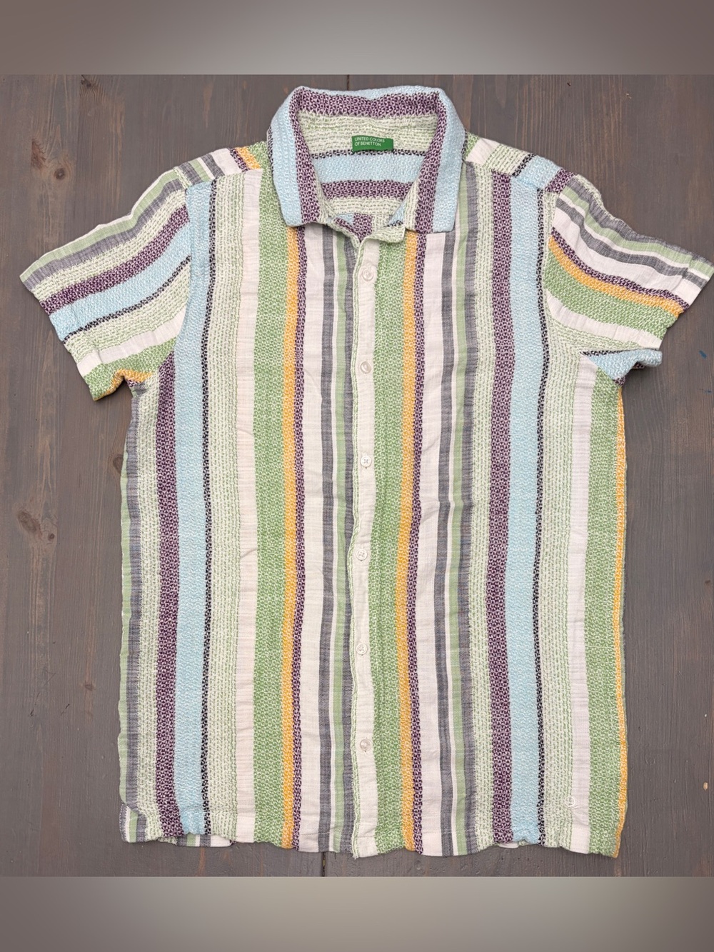 United Colors of Benetton Men’s Striped Textured Short Sleeve Shirt 100% Cotton